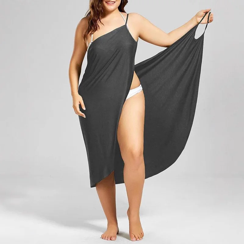 Uveng Uveng New Plus Size Dress Solid Color Sexy Sling Beach Dress