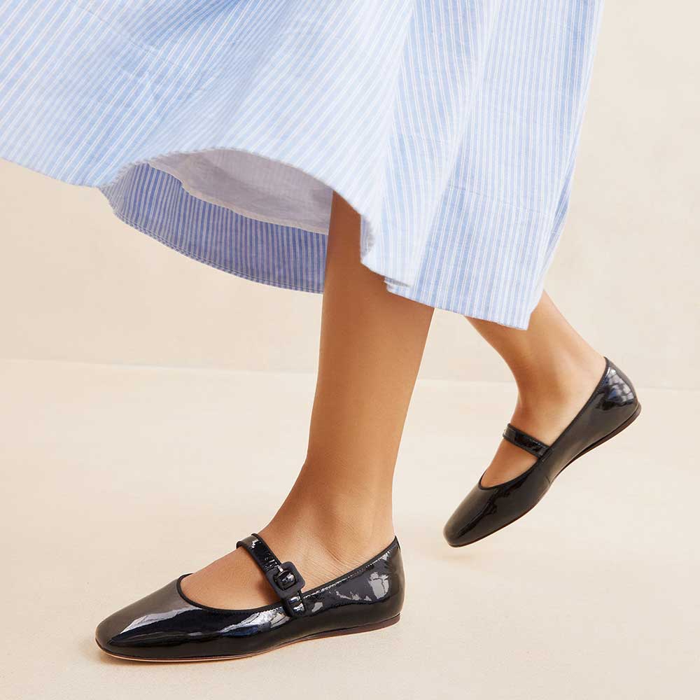 Black Patent Leather Square Toe Flat Mary Jane Slip-On Shoes Nicepairs
