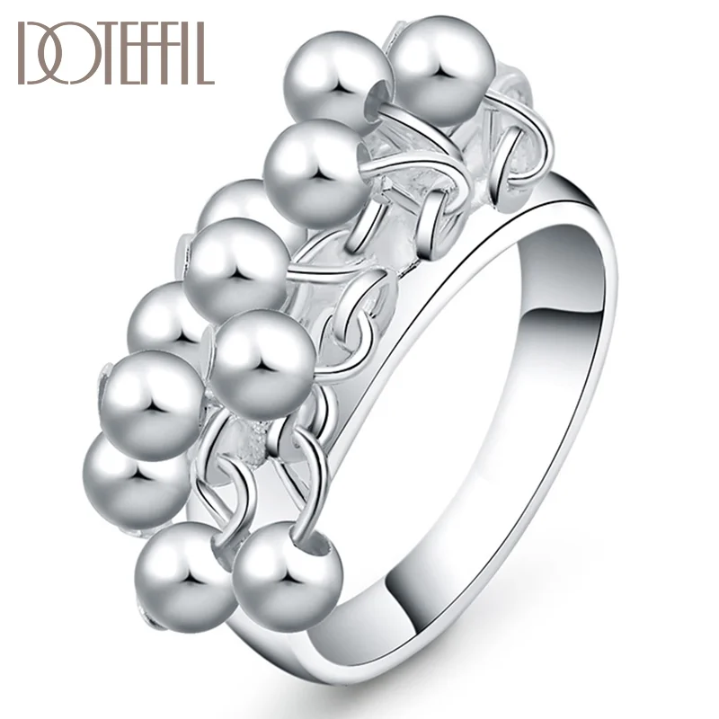 DOTEFFIL 925 Sterling Silver Smooth Grape Beads Ring For Women Jewelry