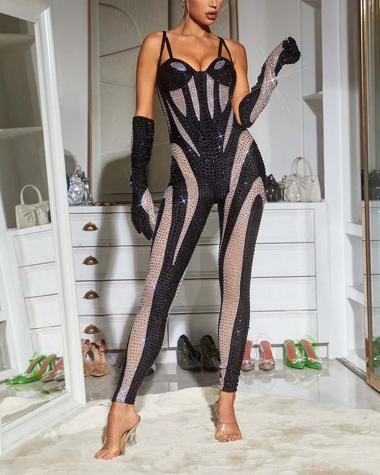 Diamante Jumpsuit In Hot Pink