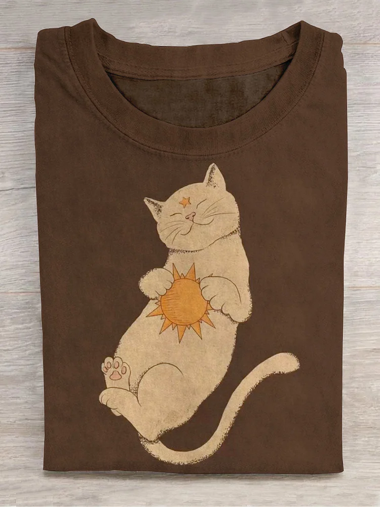 Unisex Sun Cute Cat Abstract Print Design | T-SHIRT