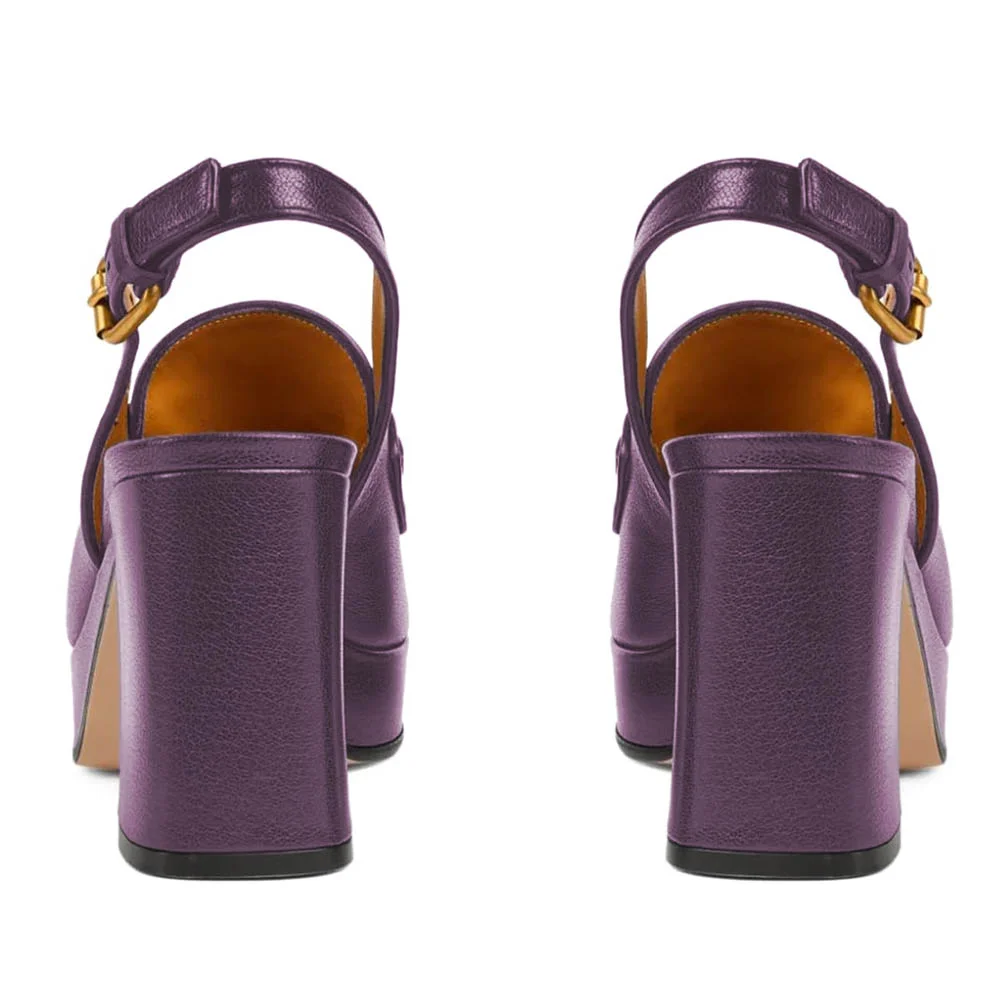 Purple Square Toe Chain Decor Chunky Heeled Loafers with Platform