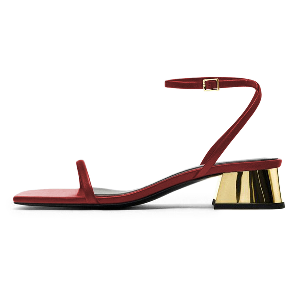 Red Open Toe Chunky Heel Rhinestone Sandals Nicepairs