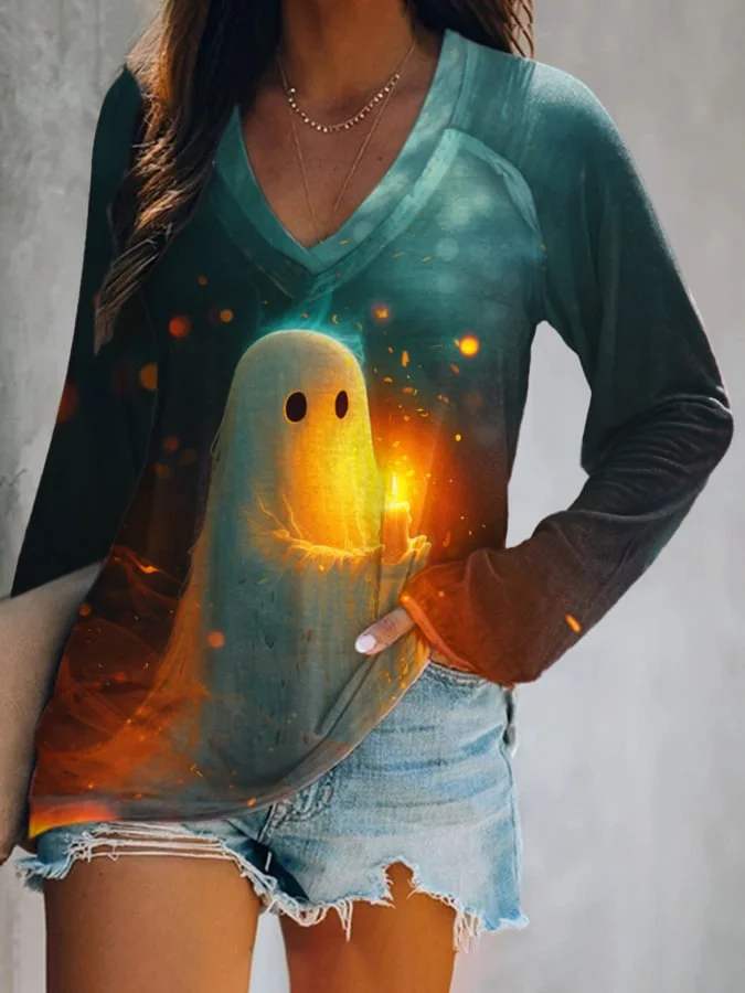 Women's Halloween Ghost Print T-Shirt