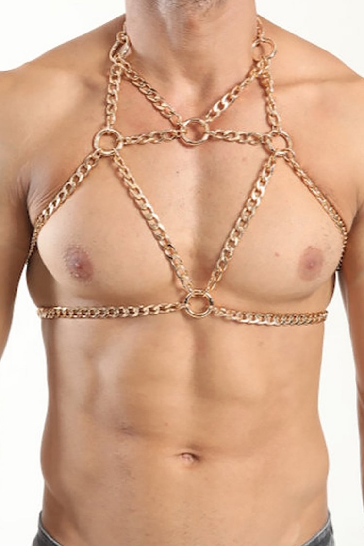 Men's Metal Body Wearing Golden Chain Hollow Binding Body Harness