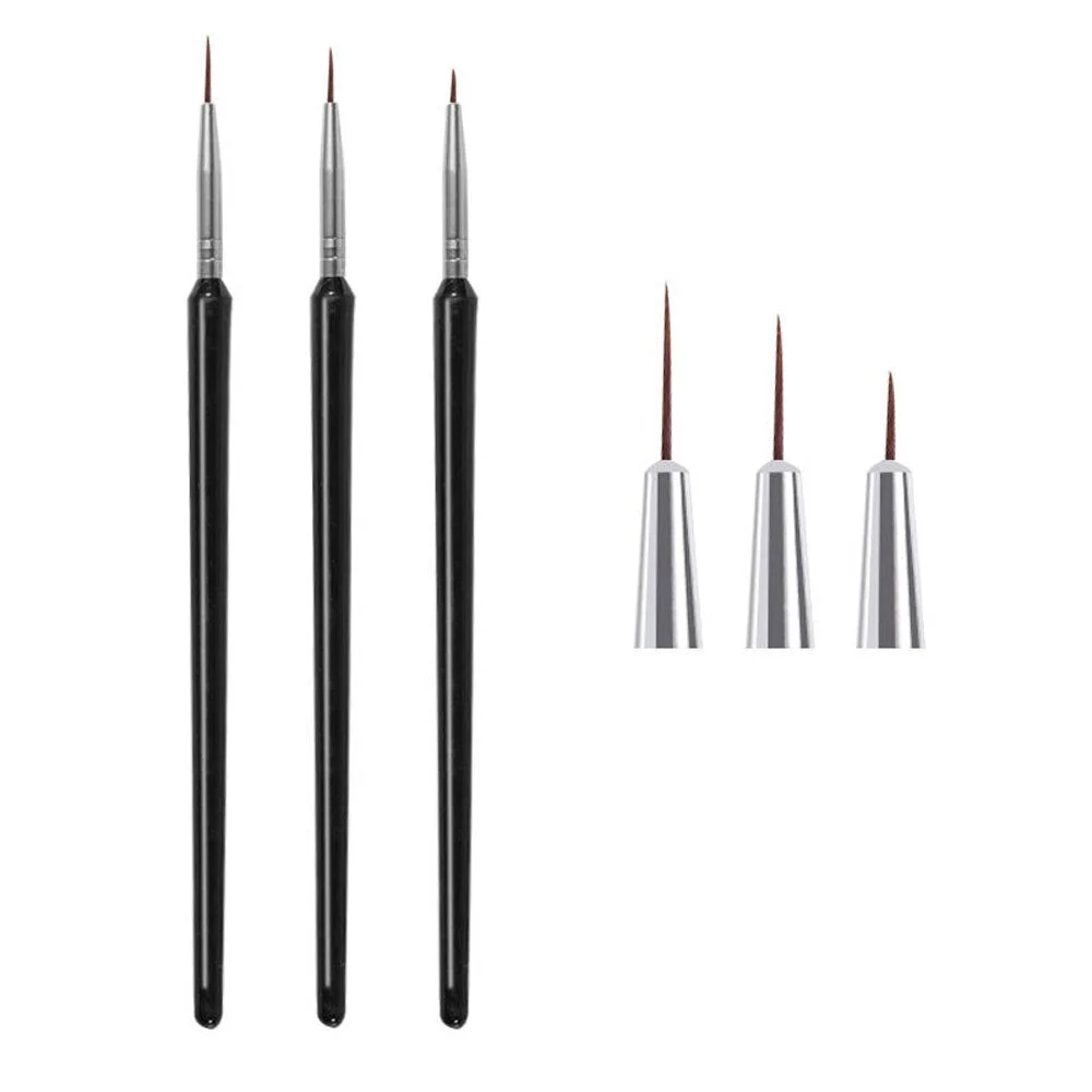 3Pcs Acrylic French Stripe Nail Art Liner Brush set 3D Tips Manicure Ultra-thin Line Drawing Pen UV Gel Brushes Painting Tools