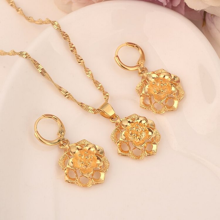 24k Gold flower Ethiopian Jewelry Sets  Eritrea Habesha Africa bridals Wedding jewelry  Gift