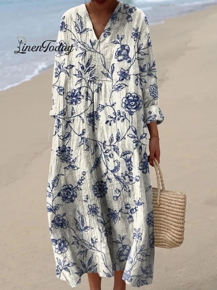 Women’s Vintage Lovely Floral Art Print Flowy Dress Multicolor / S