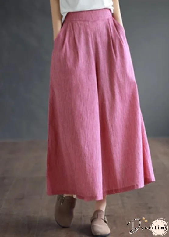 Simple Pink High Waist Cotton Crop Pants Summer
