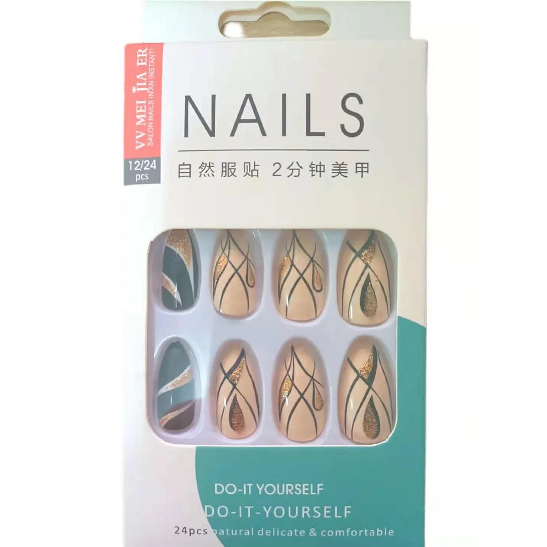 2021 New Detachable Fake Nails Decorations Stripe Gradient Women Marble Graffiti Designs Manicure False Nail Art Tips