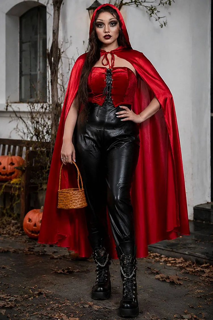 Xpluswear Design Plus Size Halloween Costume Gothic Red Cosplay Cloak Velvet Jumpsuit（Ships 24h） 2024 - Xpluswear