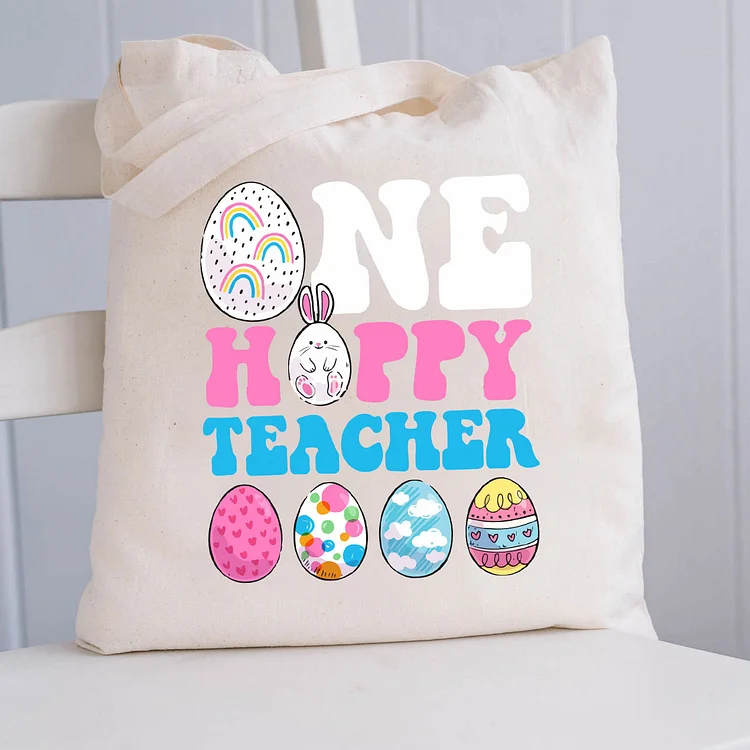 Pupiloves  A Happy Teacher Easter Tote Bag