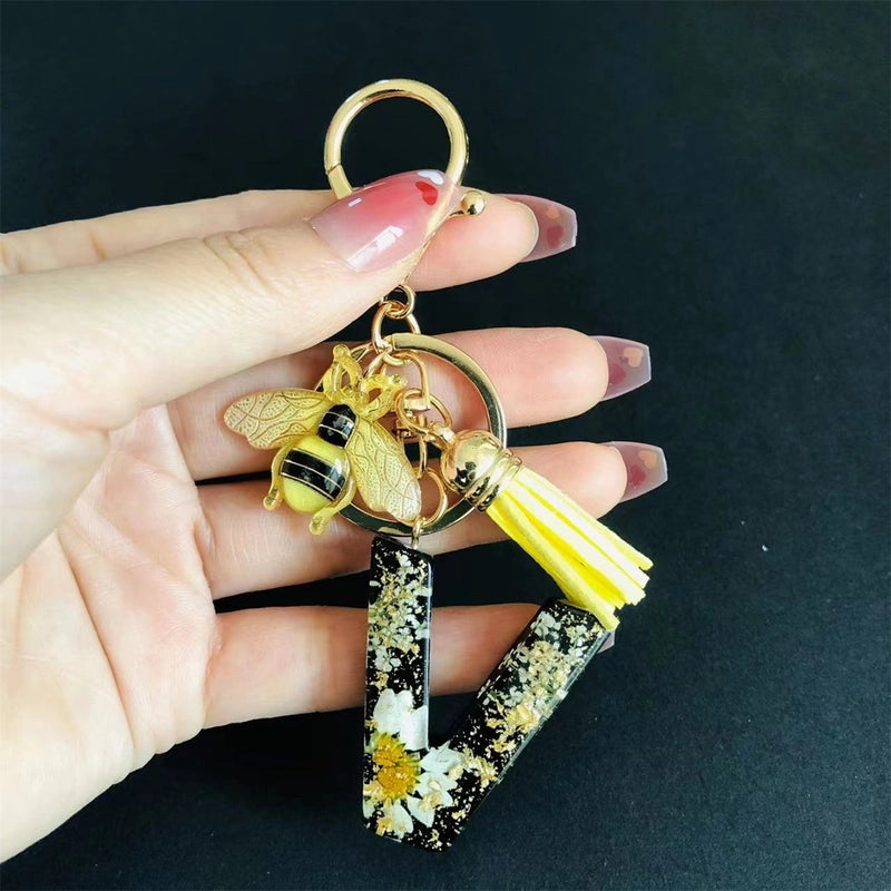 Minimalist Classic Style Letter Bee Resin Unisex Bag Pendant Keychain