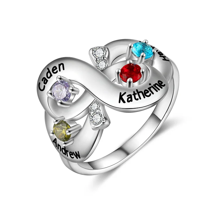 Infinity Love Knot Ring Personalized 4 Birthstones Promise Ring for Her