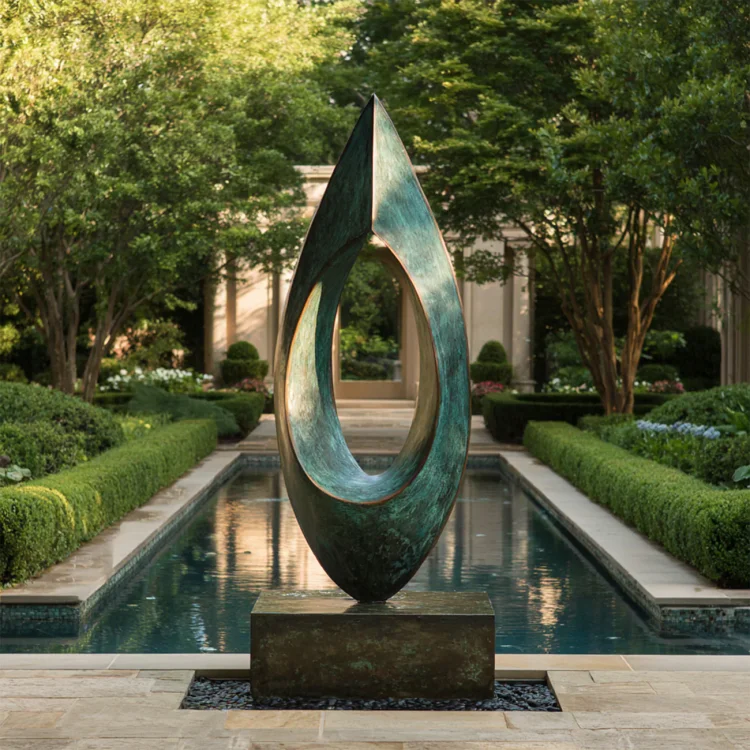 "Emerald Flame" Contemporary Bronze Art Sculpture Modern Abstract Bronze Art for Sale- Outdoor Garden Statement Piece