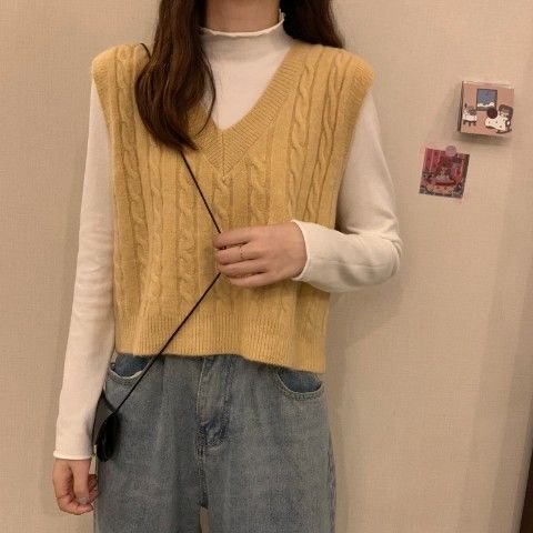 Solid Women Sweater Vest V-neck Simple Elegant Pullover Spring Outwear Knitted Korean Style Fresh Students Trendy Chic Tops New