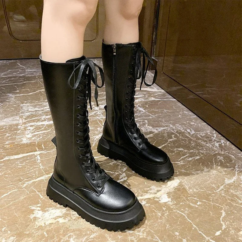 Women Long Boots Knee high Shoes Chunky Heels Autumn Winter Brand Designer Chelsea Platform Boots Fashion Ladies Footwear 2021