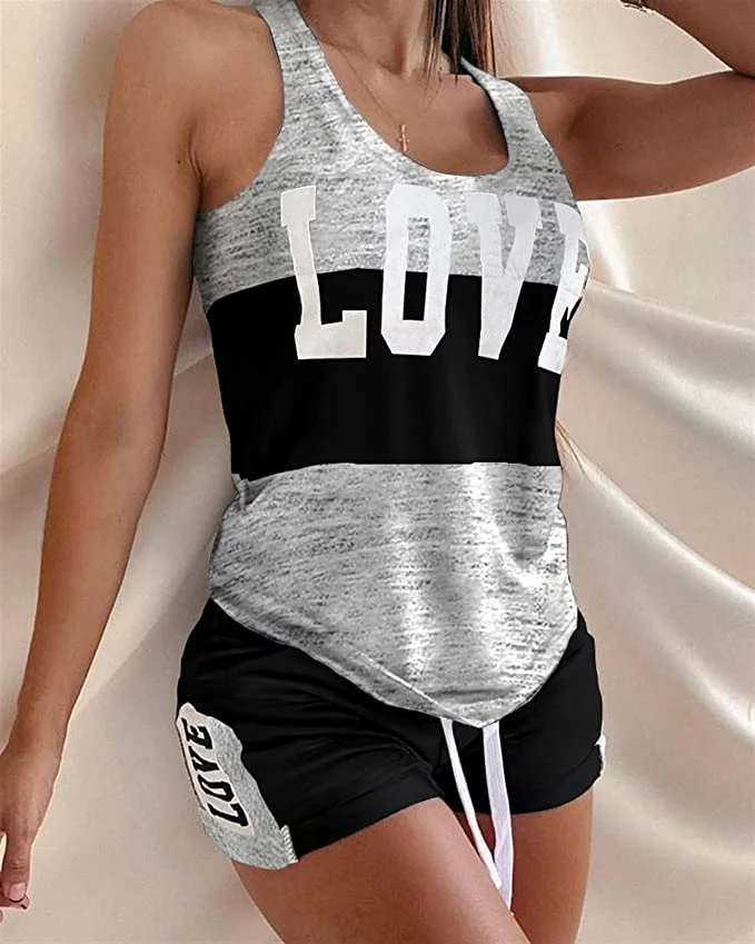 Swimleaf Women's Black Vest Shorts 2 Piece Ladies Casual Shorts Vest Pajamas Set