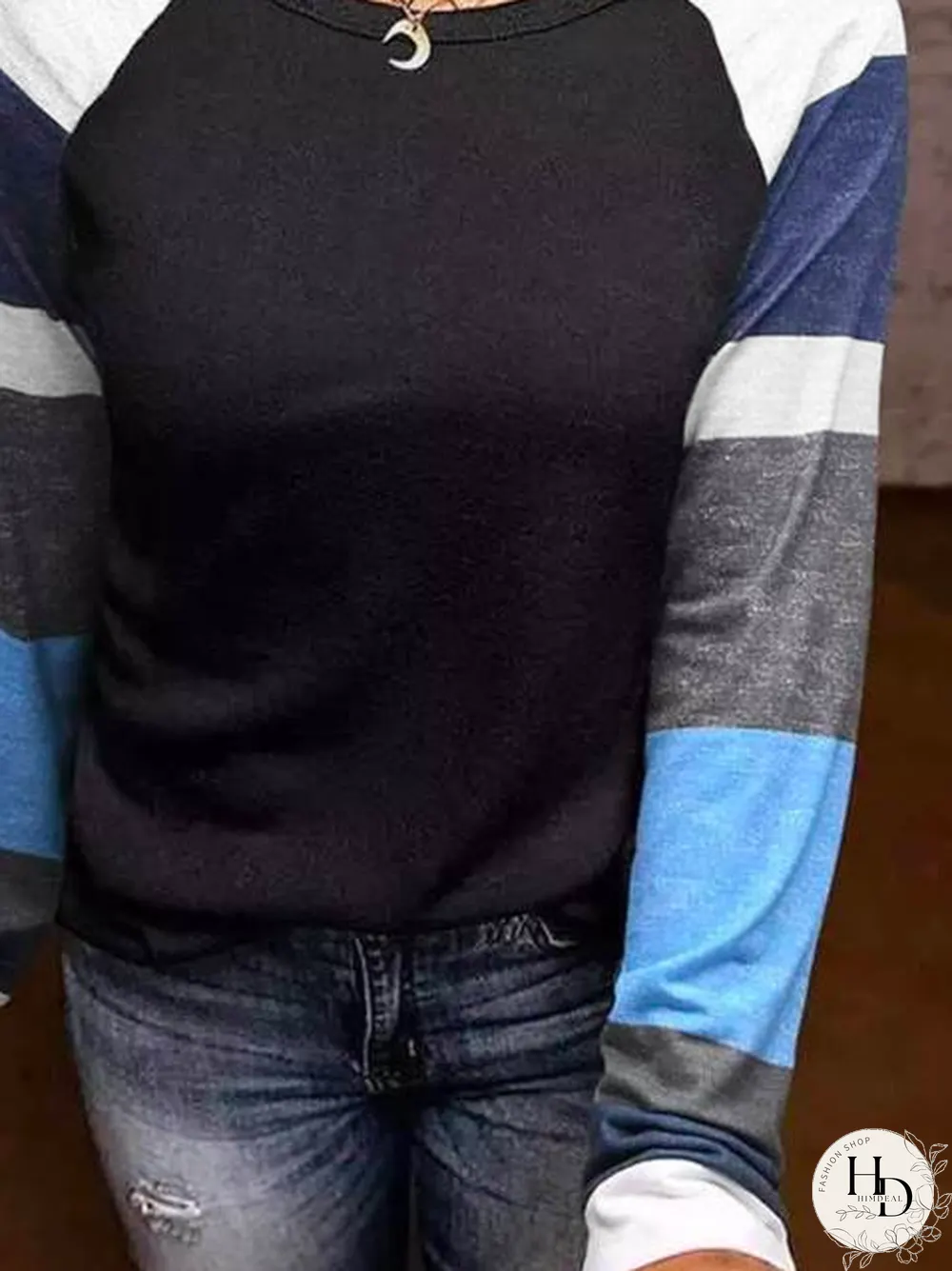 Striped Round Neck Long Sleeve Tops