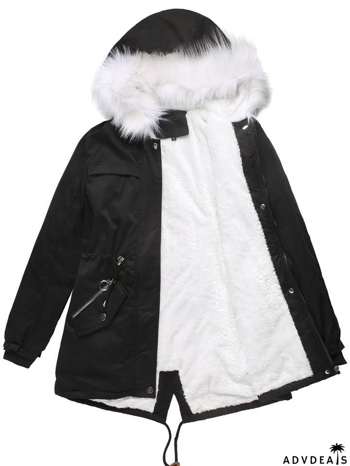 Women's Winter Solid Color Hooded Thermal Coats