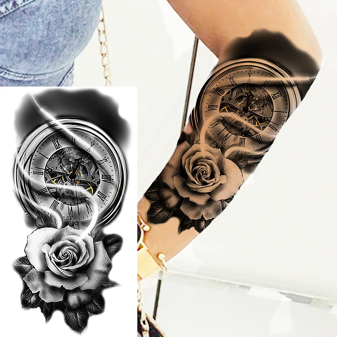 Sdrawing Rose Flower Temporary Tattoos For Women Adults Realistic Vampire Wolf Scary Snake Crown Fake Tattoo Sticker Arm Tatoos