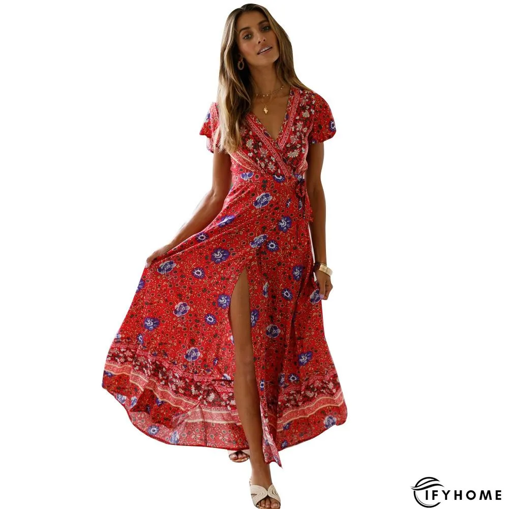 V Neck Casual Short Sleeve Woven Dress | IFYHOME
