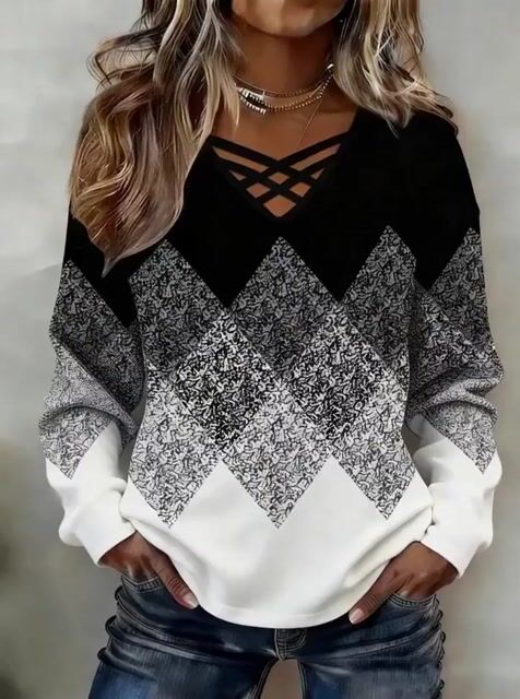 Women'S Casual Printed Long-Sleeved Top 