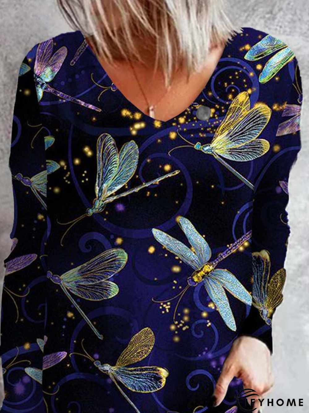 Vacation V Neck Loose Cotton-Blend Tunic T-Shirt | IFYHOME