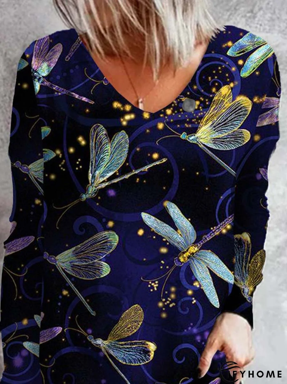 Vacation V Neck Loose Cotton-Blend Tunic T-Shirt | IFYHOME