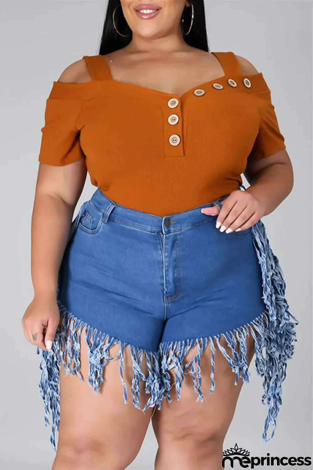 Yellow Fashion Casual Solid Tassel Plus Size Jeans