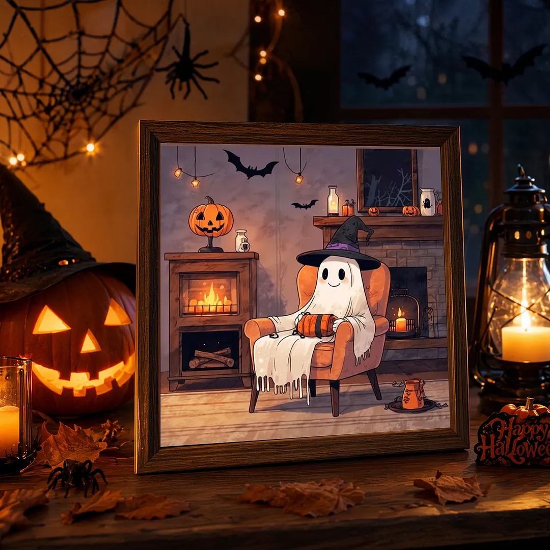 Halloween Fireplace Ghost 5D DIY Full Square Drill Diamond Painting Kits for Adults Beginners Home Decor Diamonds Paintings Gem Art 35x35cm