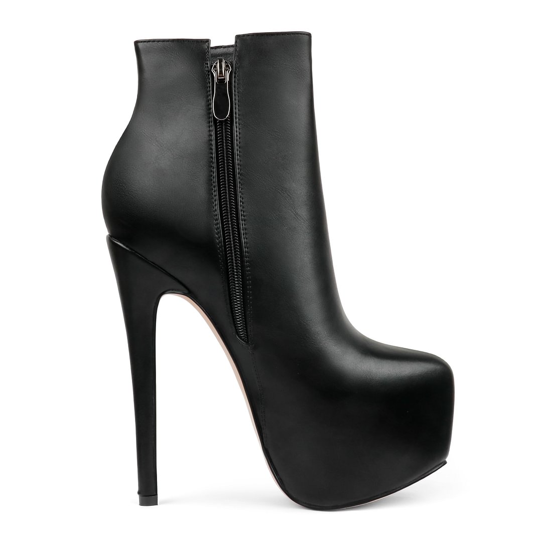 6.1" Women's Platform Ankle Boots Zipper High Heels Matte Shoes Short Booties-MERUMOTE