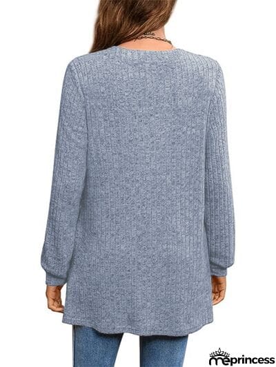 Slit Notched Pocketed Long Sleeve T-Shirt