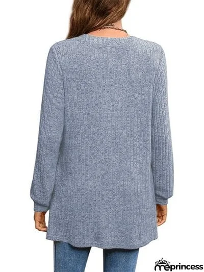 Slit Notched Pocketed Long Sleeve T-Shirt