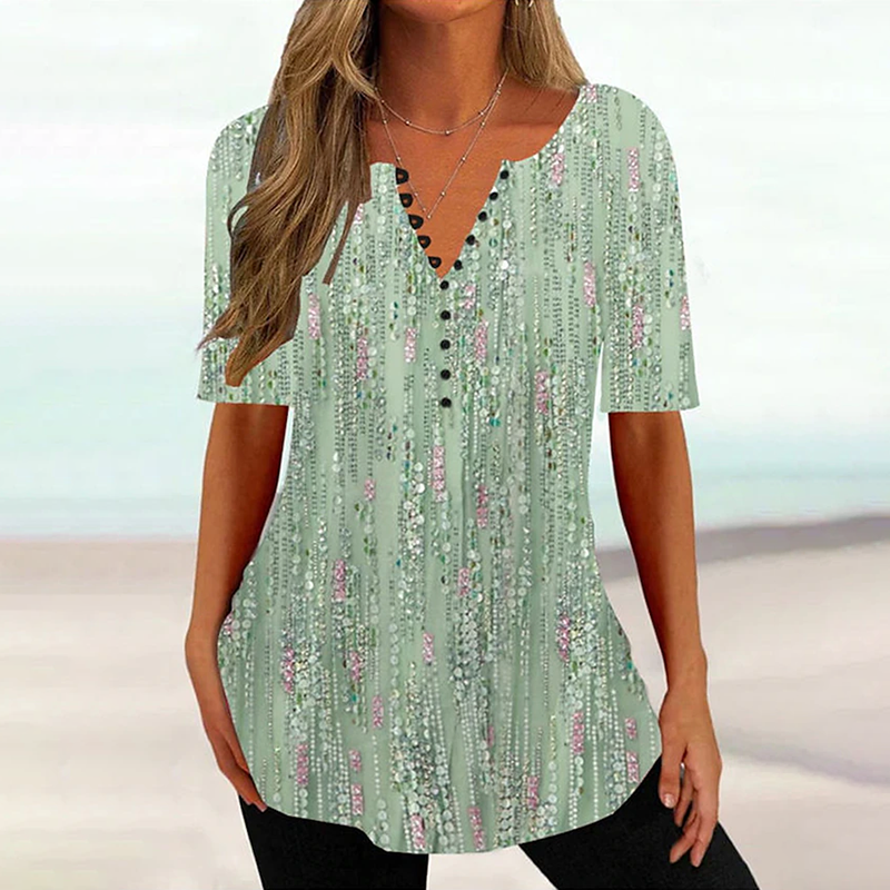 wearshes Print V-Neck Short Sleeve T-Shirt