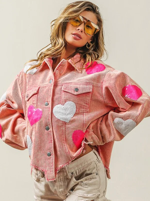 Valentine’s Day Gift Love Sequin Jacket Raw Edge Corduroy Women’s Jacket