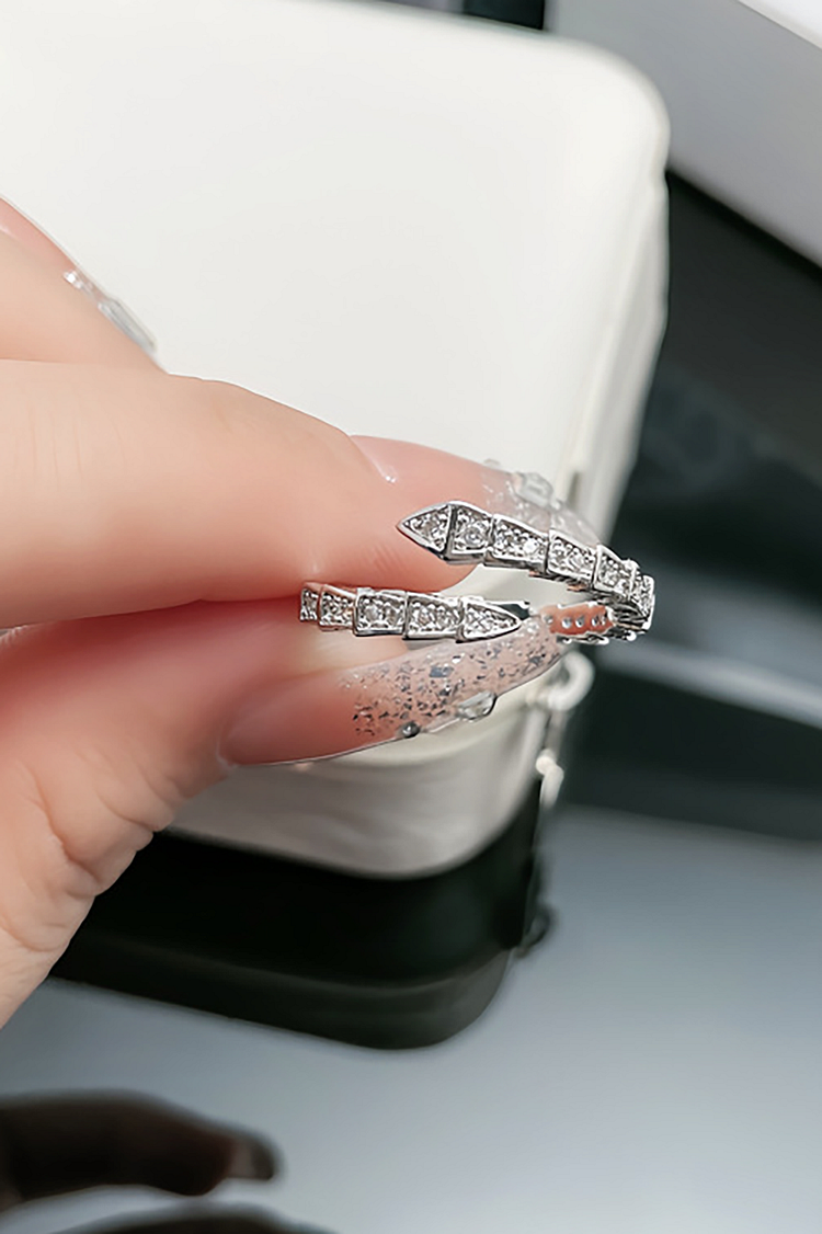 Rhinestone Decor Snake-Shaped Open Rings Open Bracelet Jewelry Set