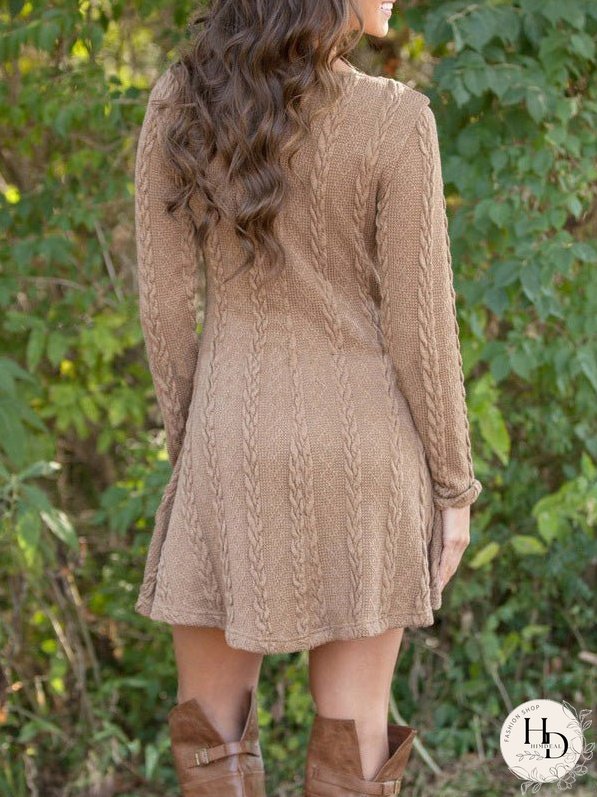 Dresses Round Neck Long Sleeve Sweater Mini Dress for Women
