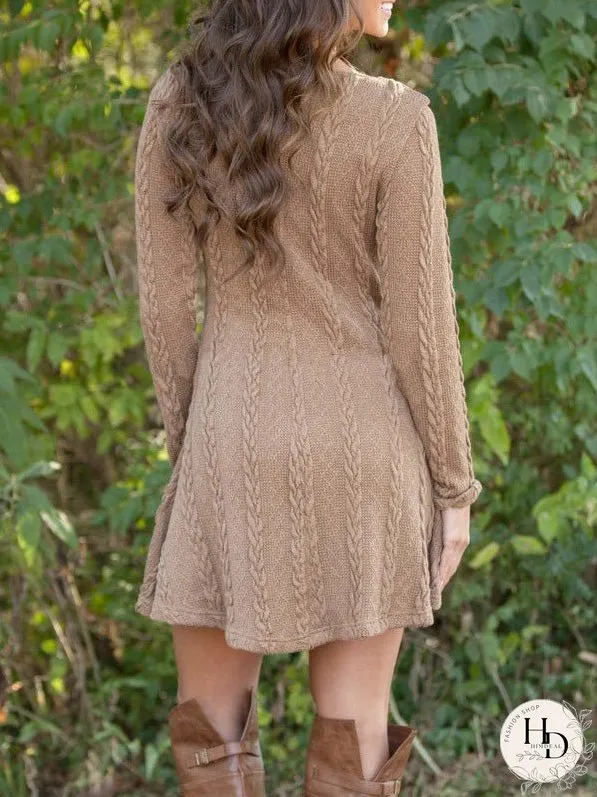 Dresses Round Neck Long Sleeve Sweater Mini Dress for Women