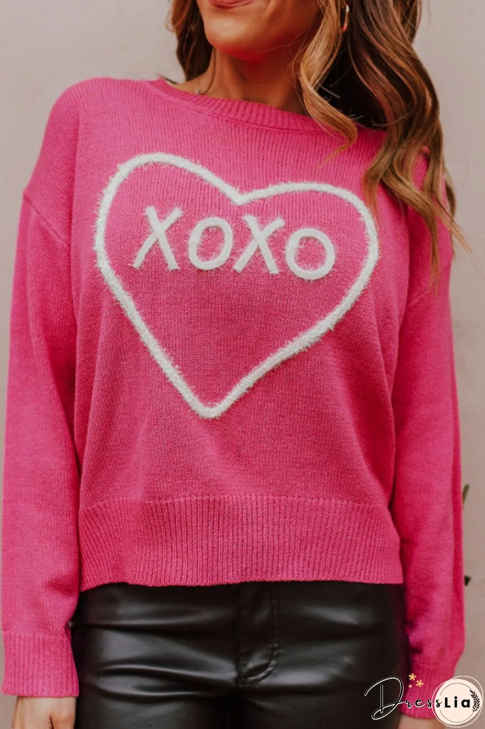 XOXO Round Neck Drop Shoulder Sweater