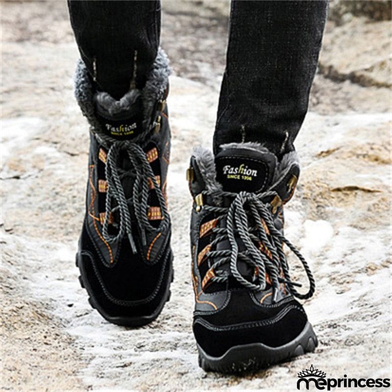 Mens Winter Hiking Keep Warm Plush Anti Slip Waterproof Snow Boots