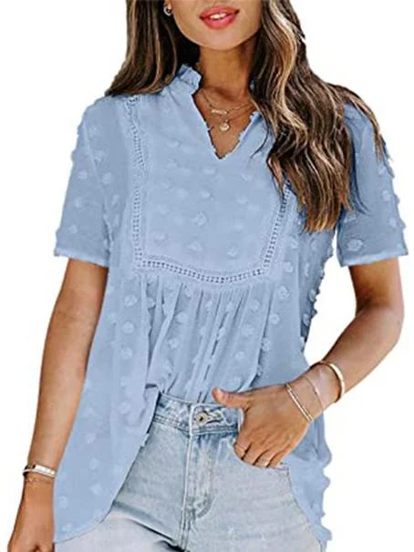 Women Half Sleeve V-neck Solid Color Dress