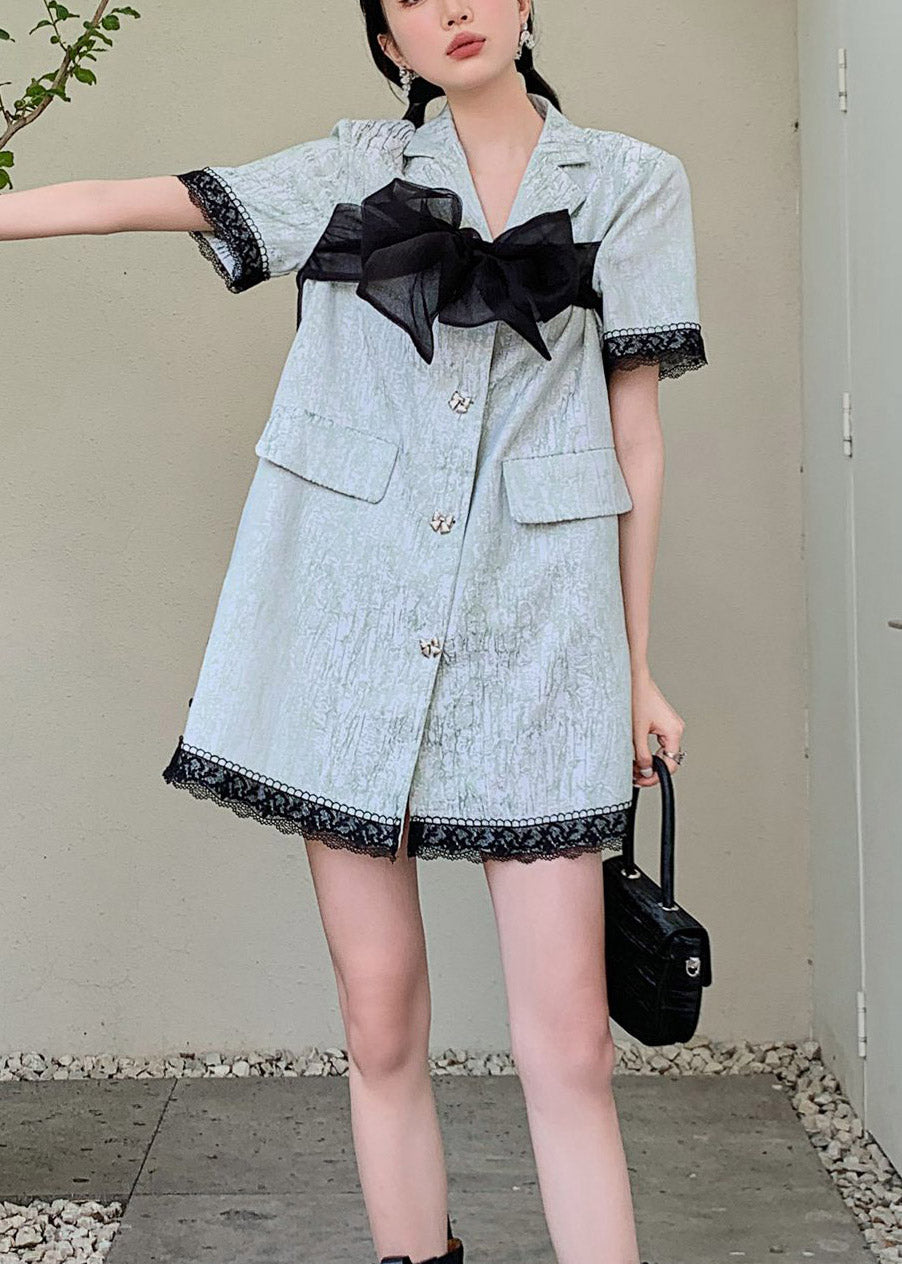 VCSHOES Blue Peter Pan Collar Organza Patchwork Button Mid Shirts Dresses Short Sleeve