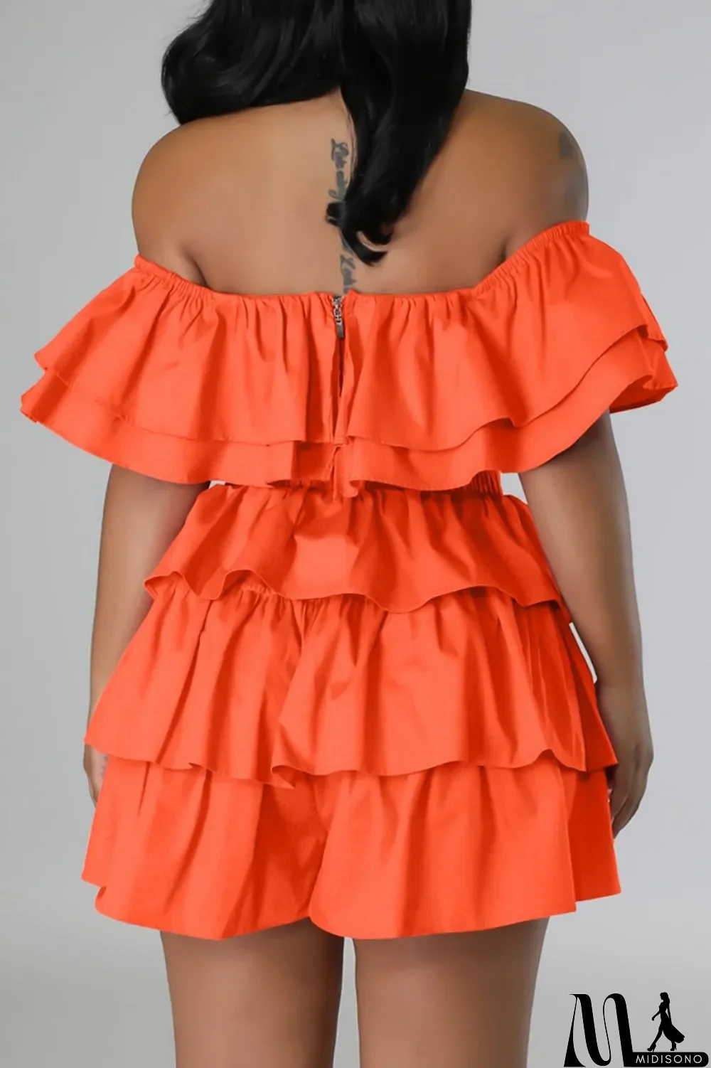 MidiSono - Rose Red Sexy Casual Solid Patchwork Backless Off the Shoulder Short Sleeve Two Pieces