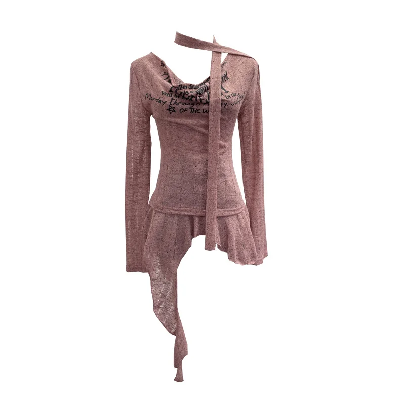 Nigikala Nigikala Shooting Retro Irregularly Hollow Knitted Jersey Dress Girl With Hottie Word Shoulder Collar Blouse 8101