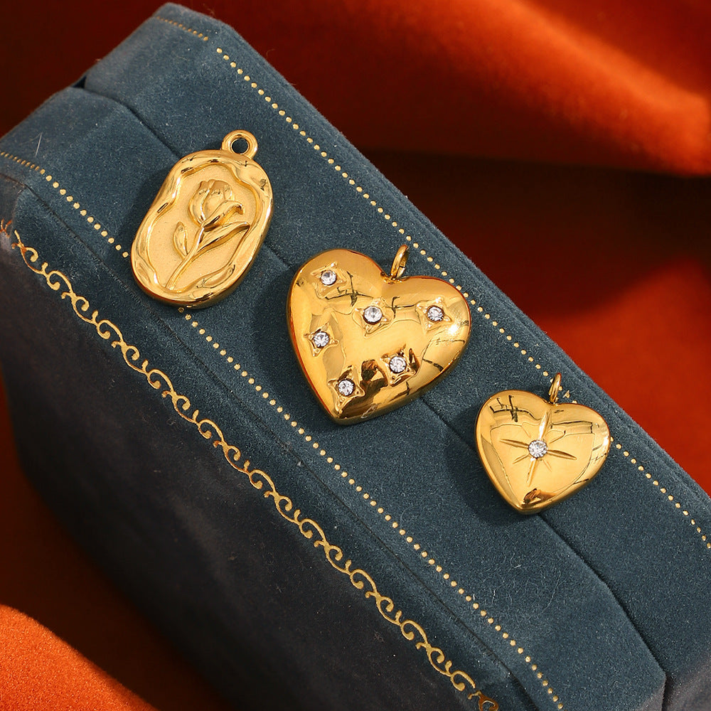 Diy Necklace Accessories Stainless Steel 18K Gold Plated Rose Flower Glue Bead Diamond Love Pendant Female