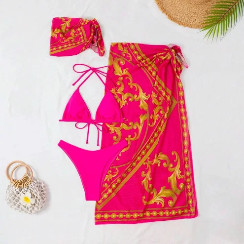 PASUXI Retro-Inspired Sexy Lace-Up Bikini - Mesh-Accented Three-Piece Swimsuit huanwei