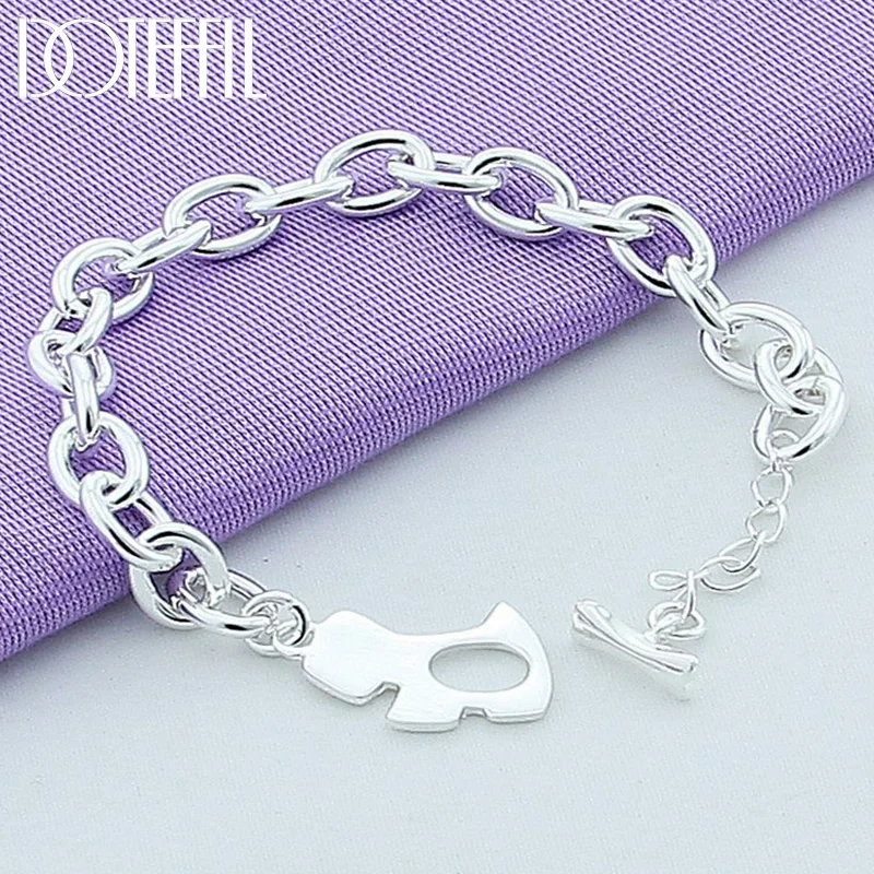 DOTEFFIL 925 Sterling Silver Dog Tag TO Buckle Bracelet For Women Jewelry