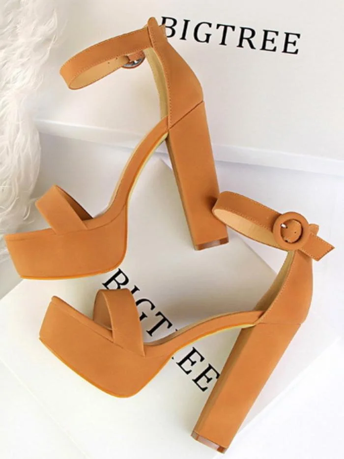 Sexy block heel super high heel open toe belt buckle sandals