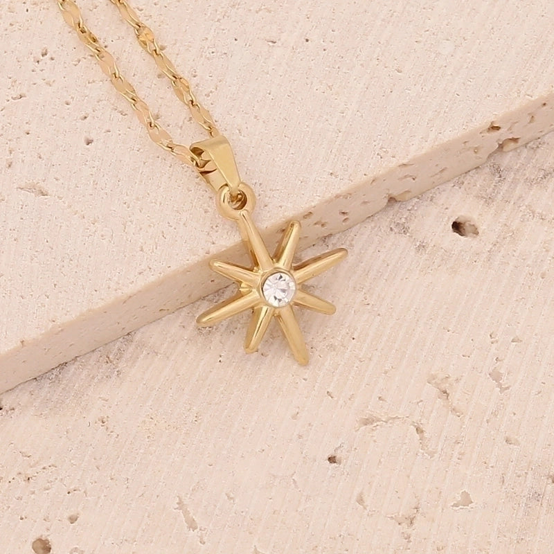 Fashion Portrait Geometric Owl Stainless Steel Plating Inlaid Zircon 18K Gold Plated No Inlaid Pendant Necklace